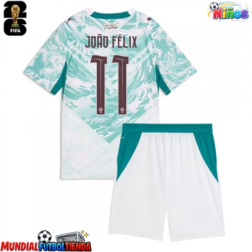 Camiseta Portugal Joao Felix #11 Segunda Equipación Replica Mundial 2026 para niños mangas cortas (+ Pantalones cortos)